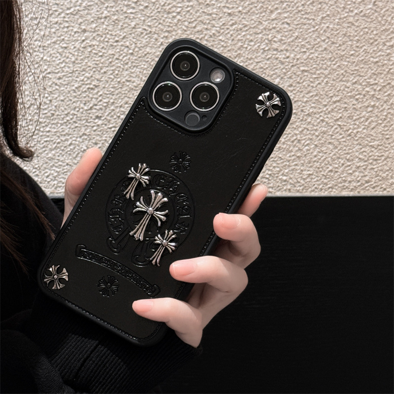 Crowe Black Leather 3D Cross Phone Case