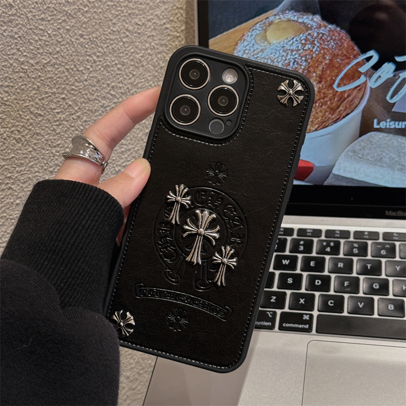 Crowe Black Leather 3D Cross Phone Case