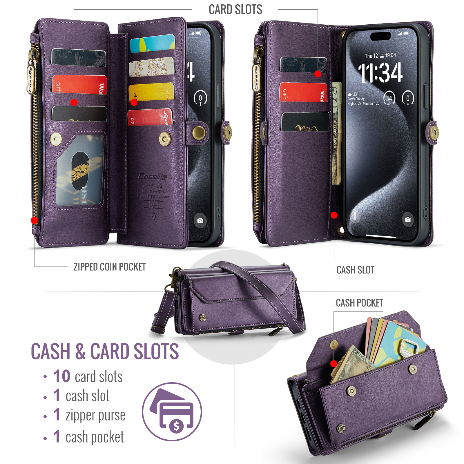Magnetic Flip Crossbody Wallet with 10 Card Slots & Shoulder Strap – RFID Blocking For Samsung S20-25 Series