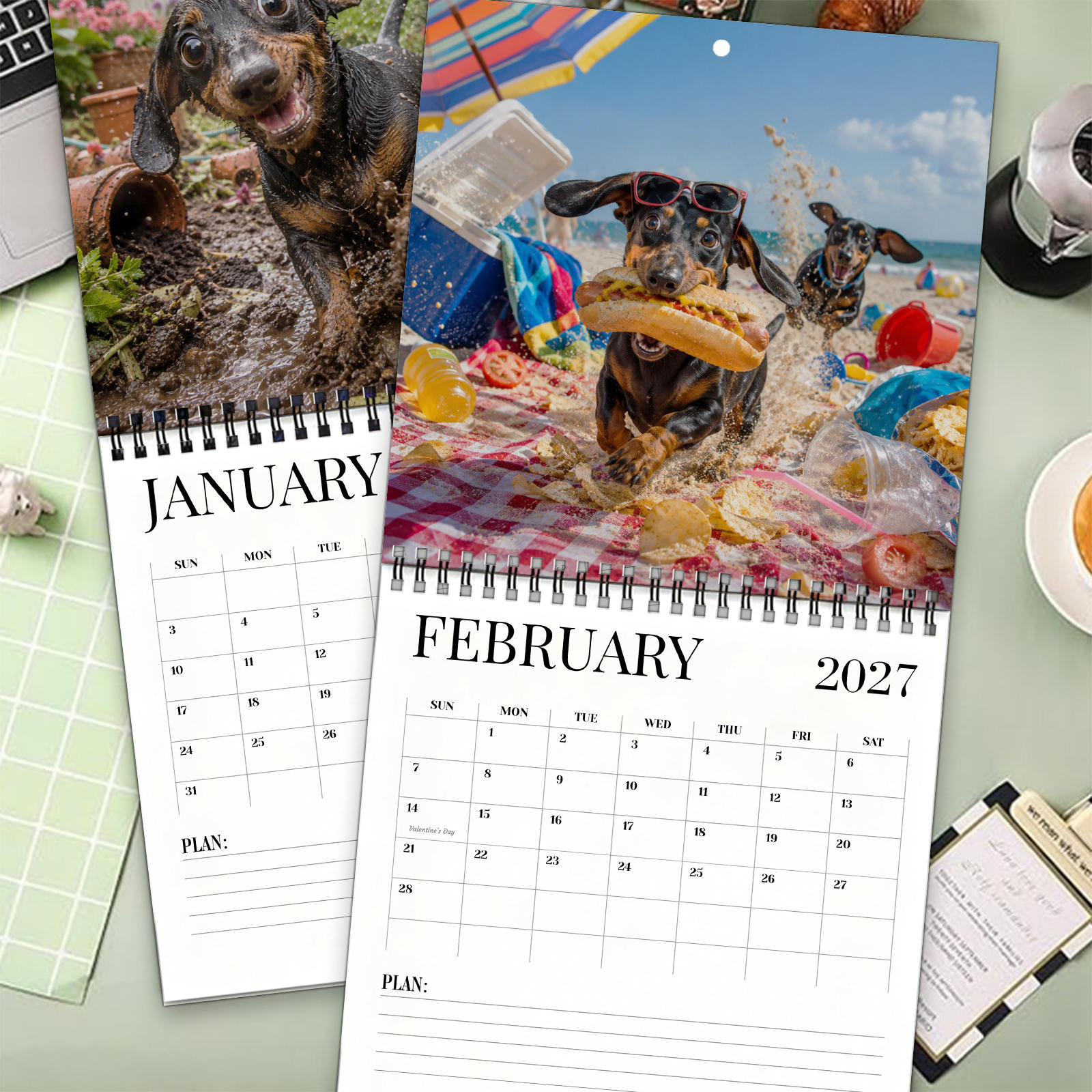 2027 Funny Dachshund Wall Calendar – 12-Month Spiral-Bound Calendar for Dachshund Lovers