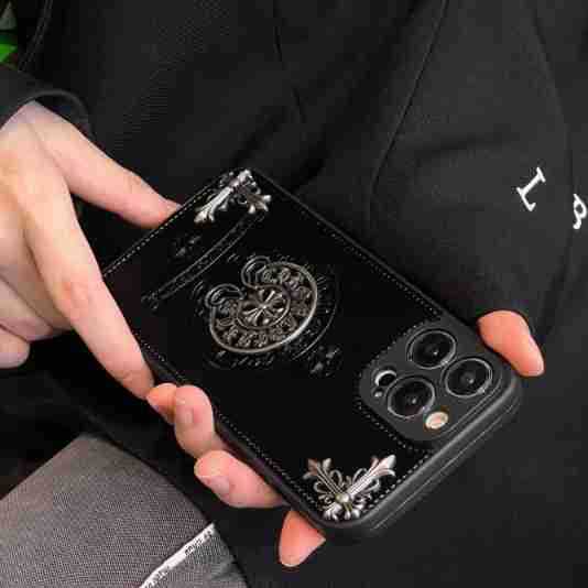 Crowe Black Leather 3D Cross Phone Case