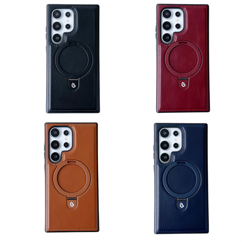 Classic Leather Case with Invisible Ring Bracket Phone Case for Samsung Galaxy S25 Series