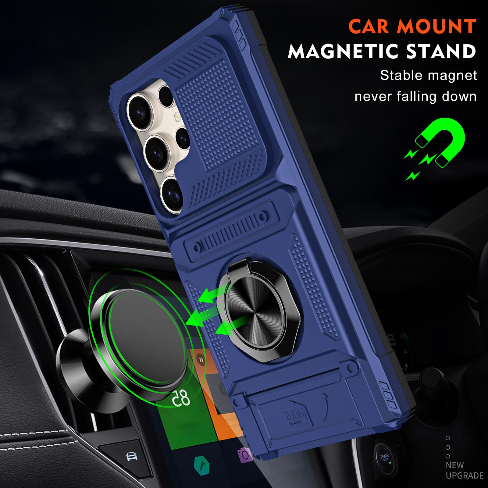 Magnetic Shockproof Phone Case with Ring Stand & Sliding Hidden Card Holder For Samsung S23/24/25 Series