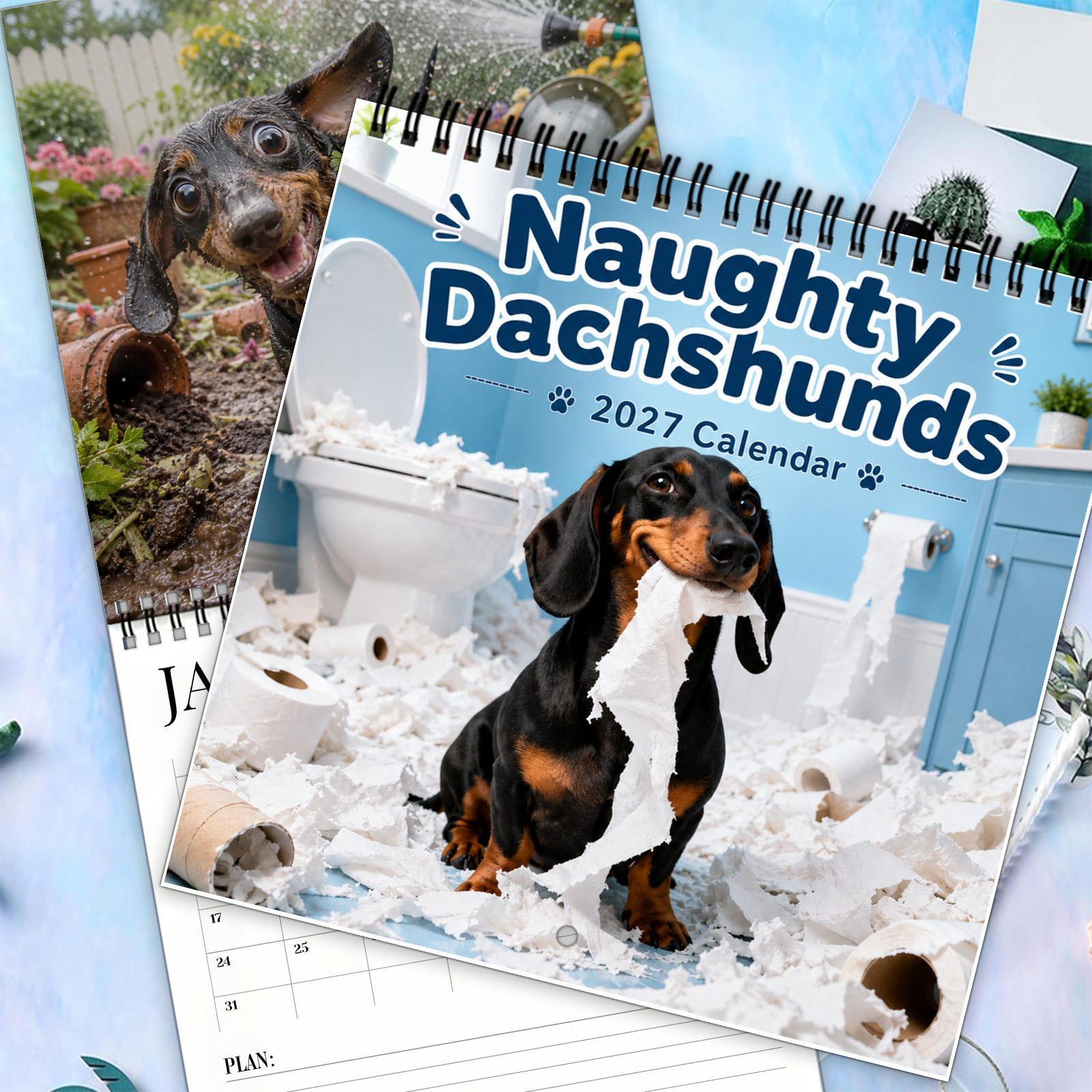 2027 Funny Dachshund Wall Calendar – 12-Month Spiral-Bound Calendar for Dachshund Lovers