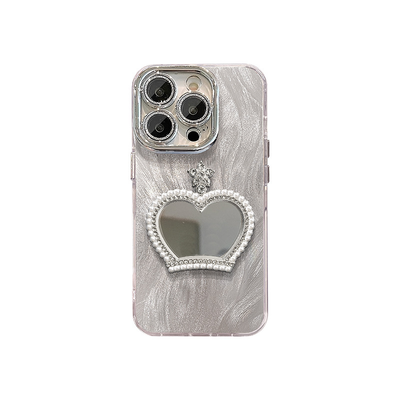 Luxury 3D Pearl Crown Mirror Feather Texture Phone Case