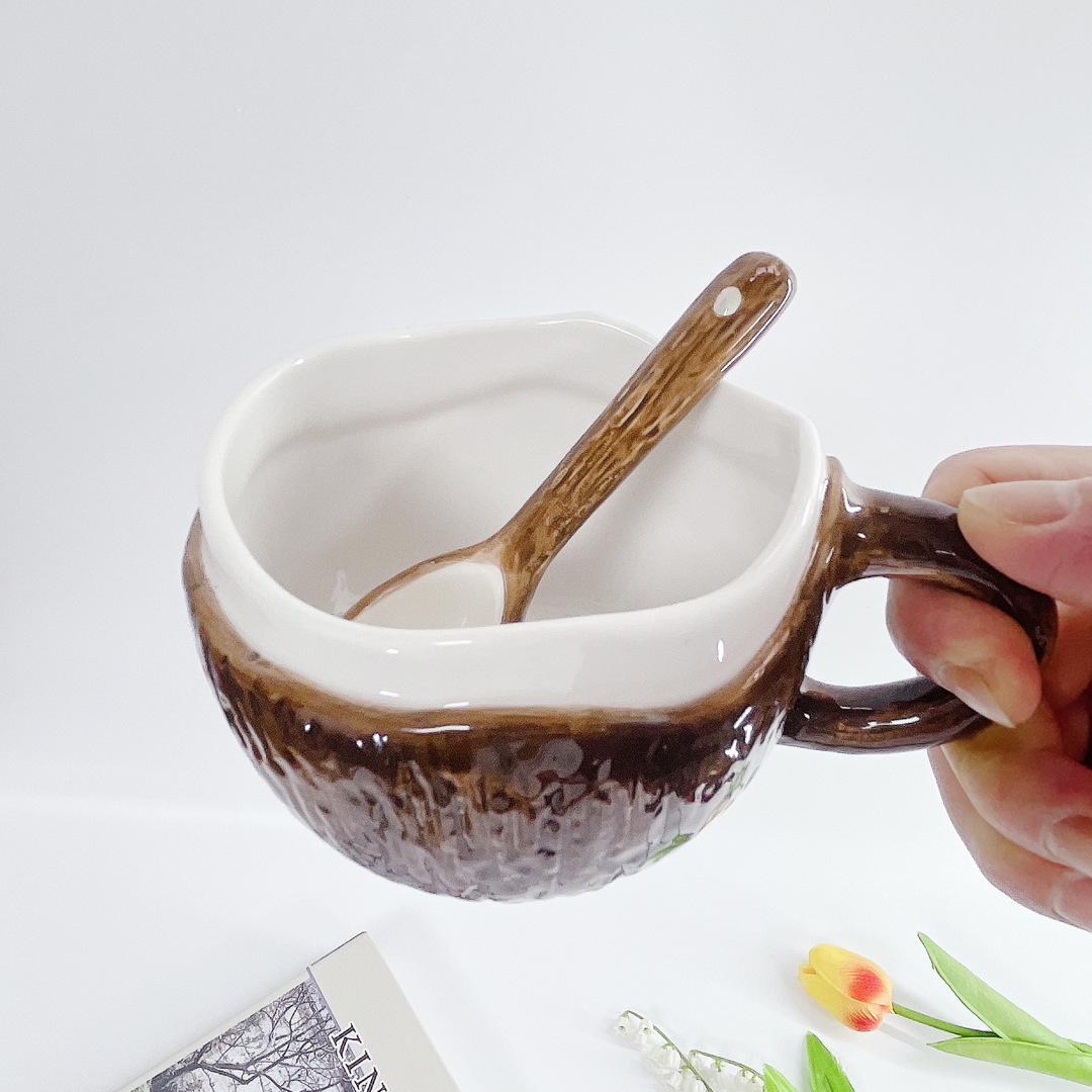 Handcrafted Coconut Ceramic Mug – Artistic Coffee Cup with Organic Design