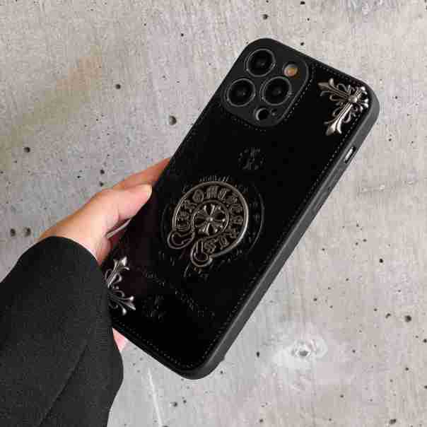 Crowe Black Leather 3D Cross Phone Case