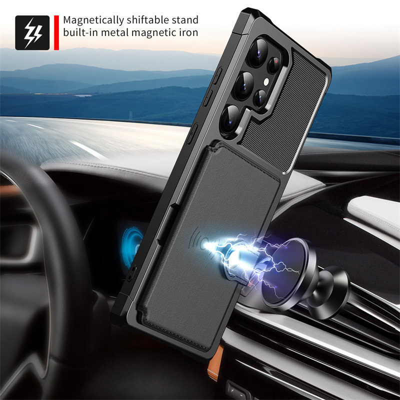 Magnetic Car Mount Phone Case with Built-in Card Holder-For Samsung S20–S25 Series
