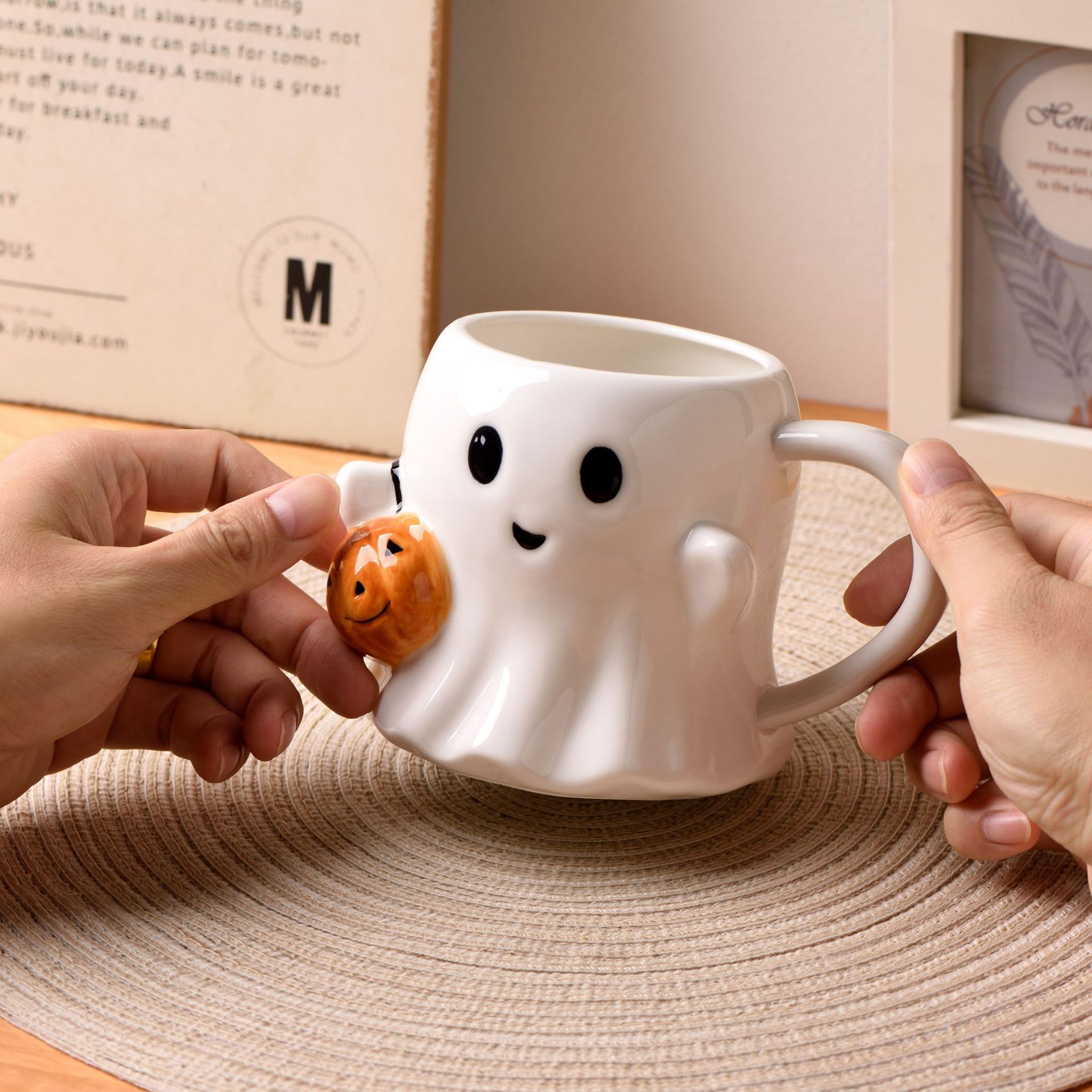 Pumpkin & Ghost Ceramic Mug – Cozy Halloween Coffee Cup