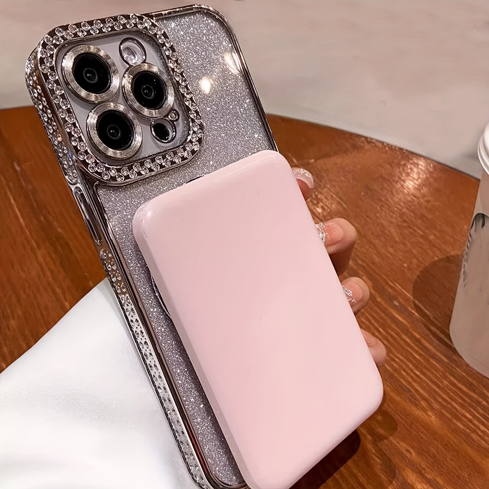 New Flash Double Row Diamond Mirror Magnetic Bracket Full Lens Phone Case