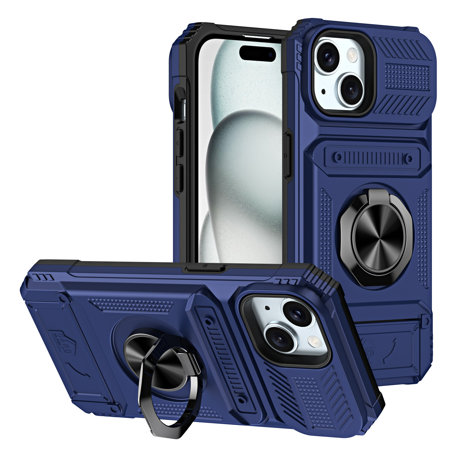 Magnetic Shockproof Phone Case with Ring Stand & Sliding Hidden Card Holder For iPhone 13/14/15/16 Series