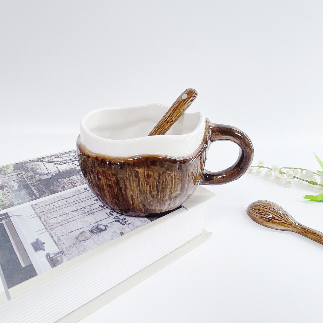 Handcrafted Coconut Ceramic Mug – Artistic Coffee Cup with Organic Design