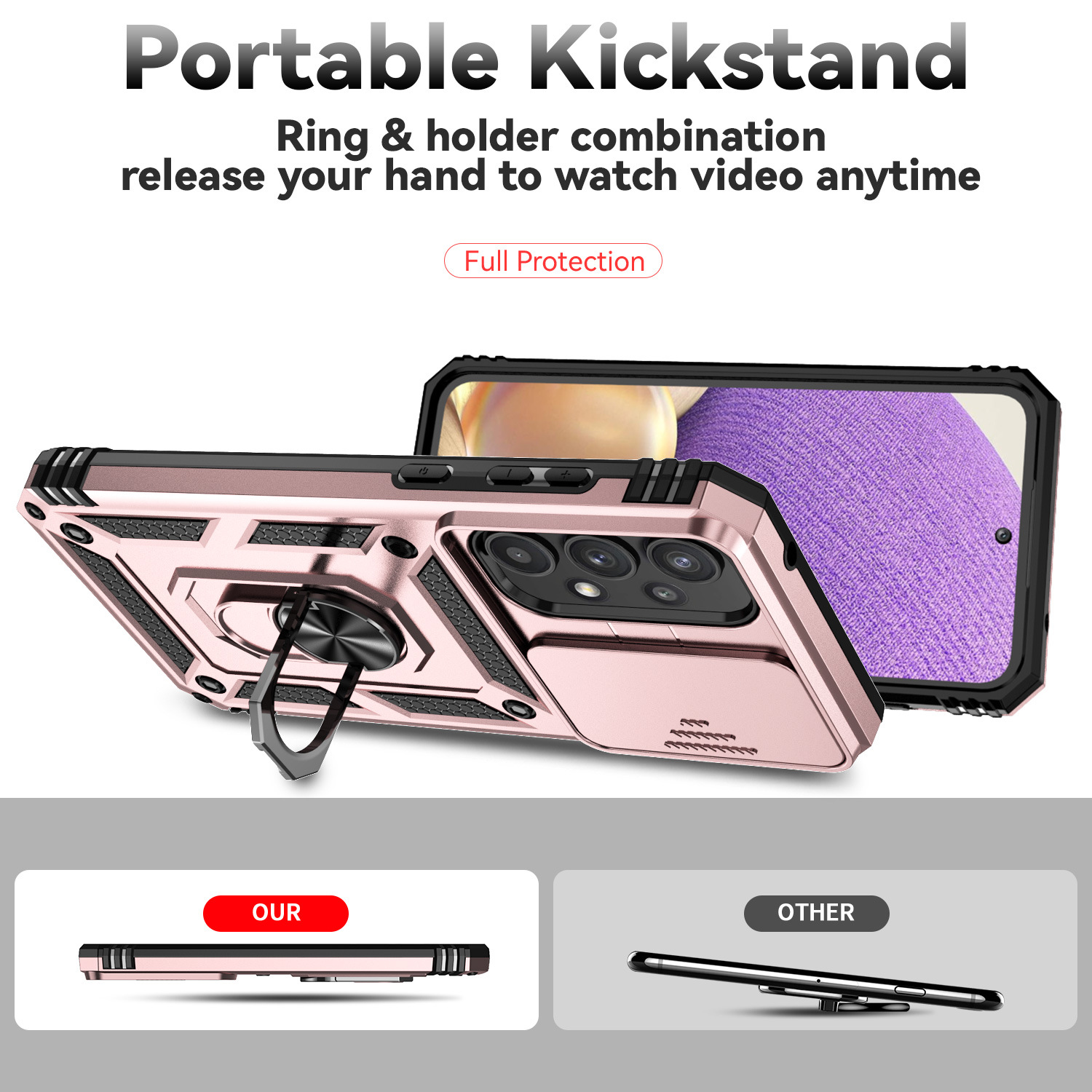 Heavy-Duty Rugged Phone Case with Sliding Camera Cover & Stand – Fits Samsung S20–S25 Series