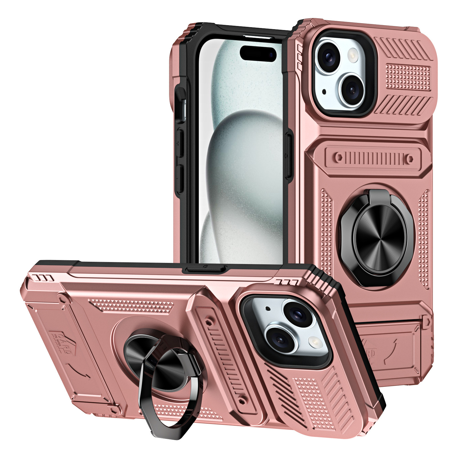 Magnetic Shockproof Phone Case with Ring Stand & Sliding Hidden Card Holder For iPhone 13/14/15/16 Series