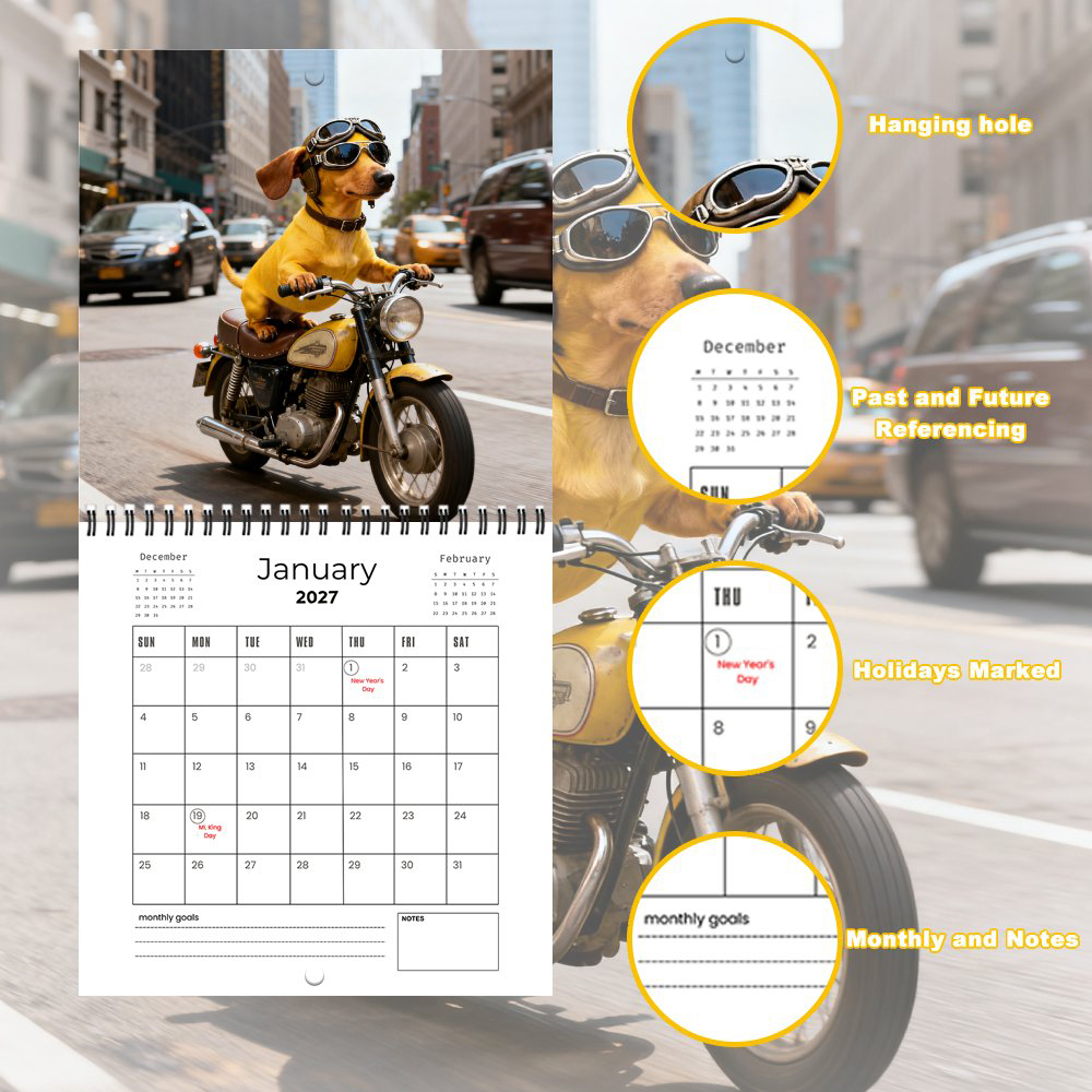 2027 Dachshund Wall Calendar – Cute Sausage Dog 12-Month Planner for Dog Lovers