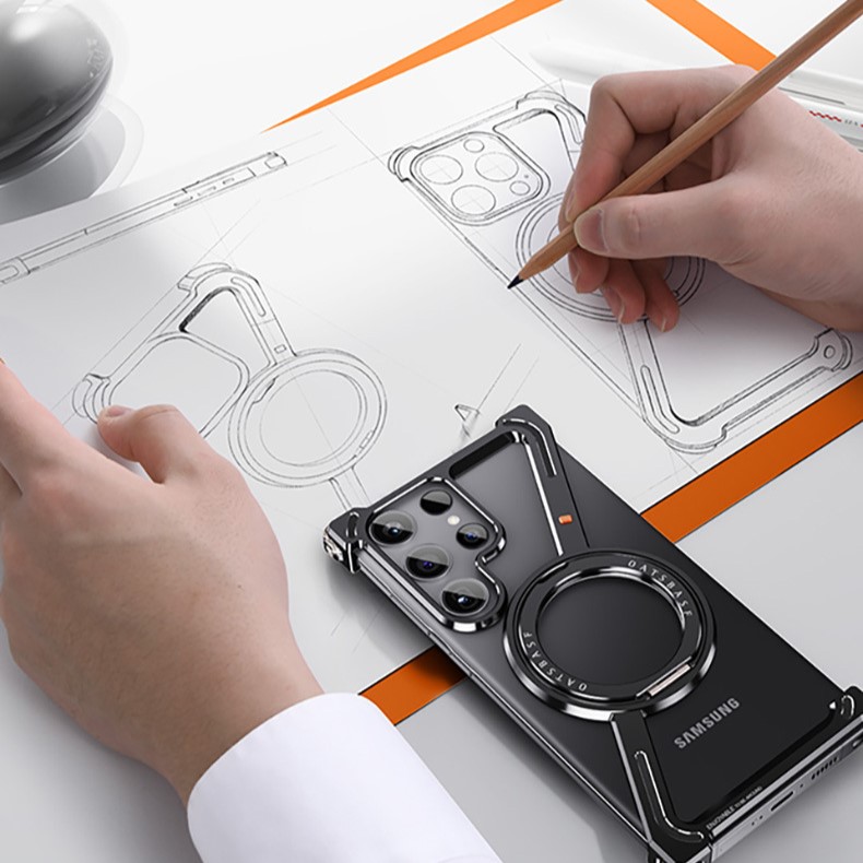 Samsung S24 series Metal Frameless Phone Case:Magnetic with 360° Rotatable Stand