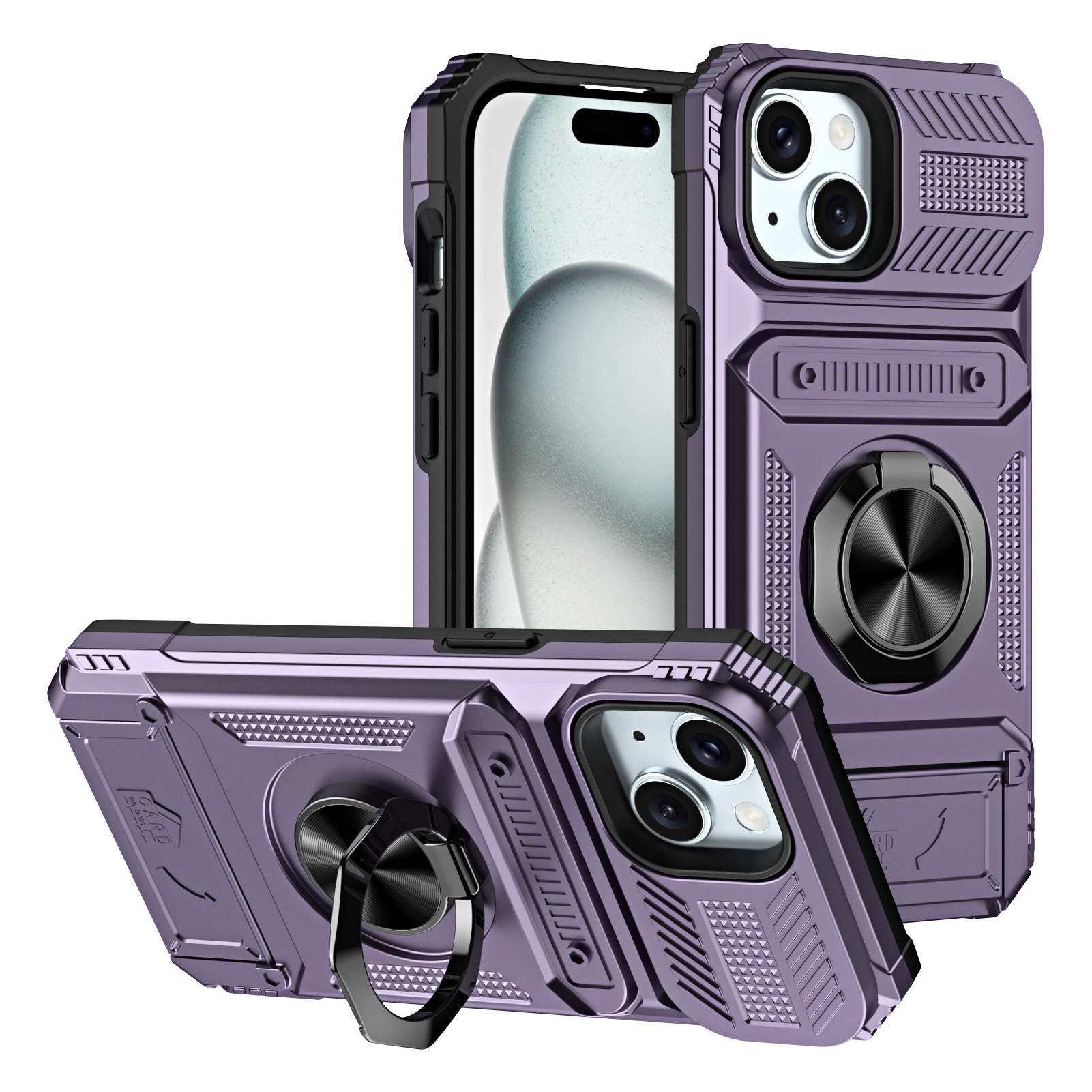 Magnetic Shockproof Phone Case with Ring Stand & Sliding Hidden Card Holder For iPhone 13/14/15/16 Series