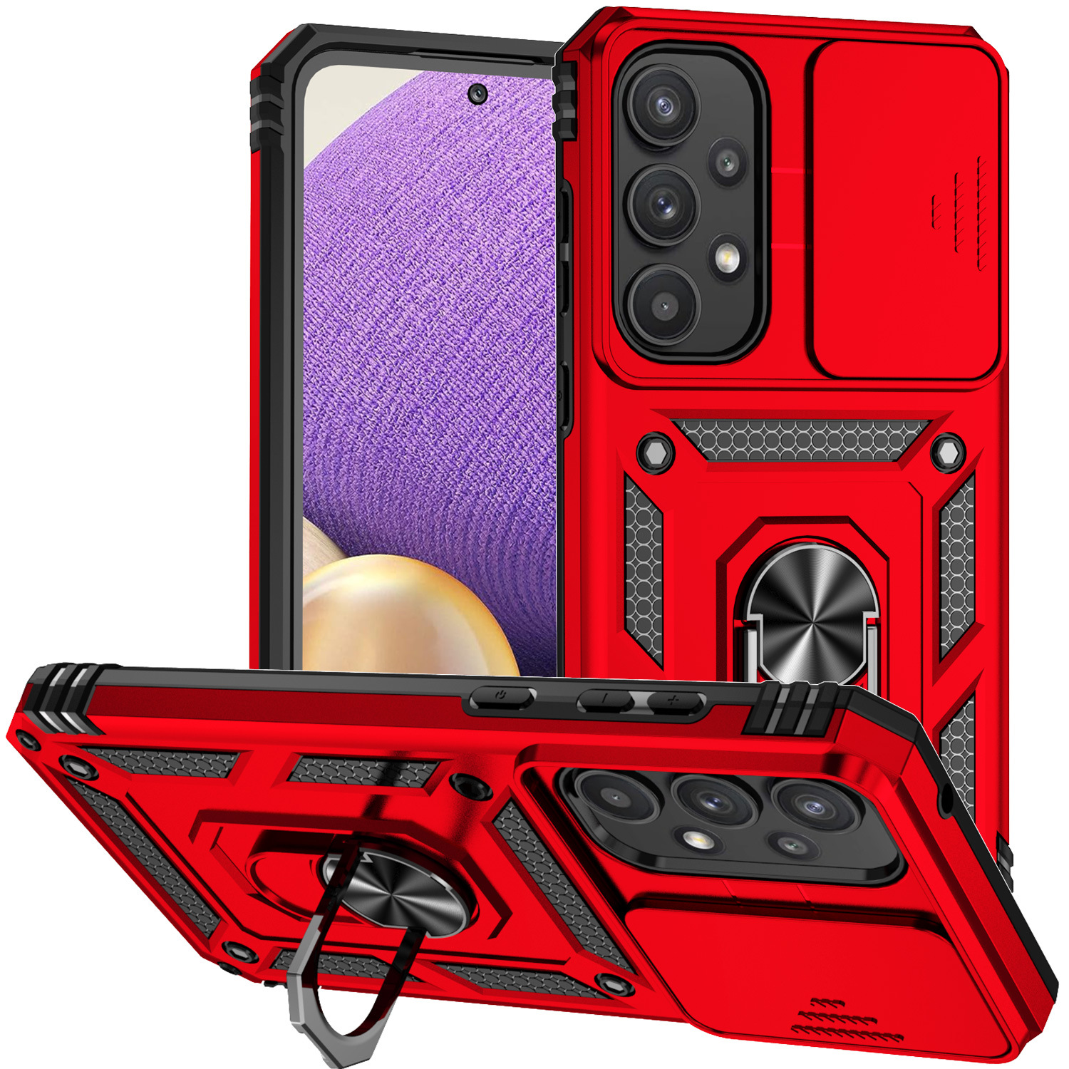 Heavy-Duty Rugged Phone Case with Sliding Camera Cover & Stand – Fits Samsung S20–S25 Series