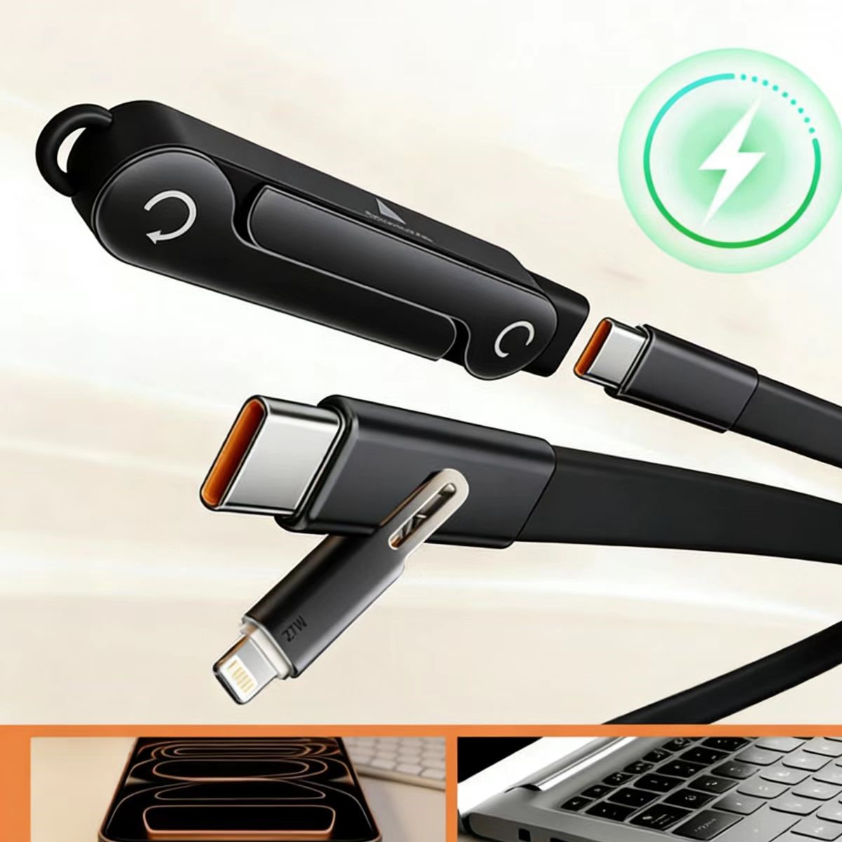 240W Fast Charging USB-C Cable with Foldable Stand – 2-in-1 Charging & Data Cable for iPhone, Android & Tablets
