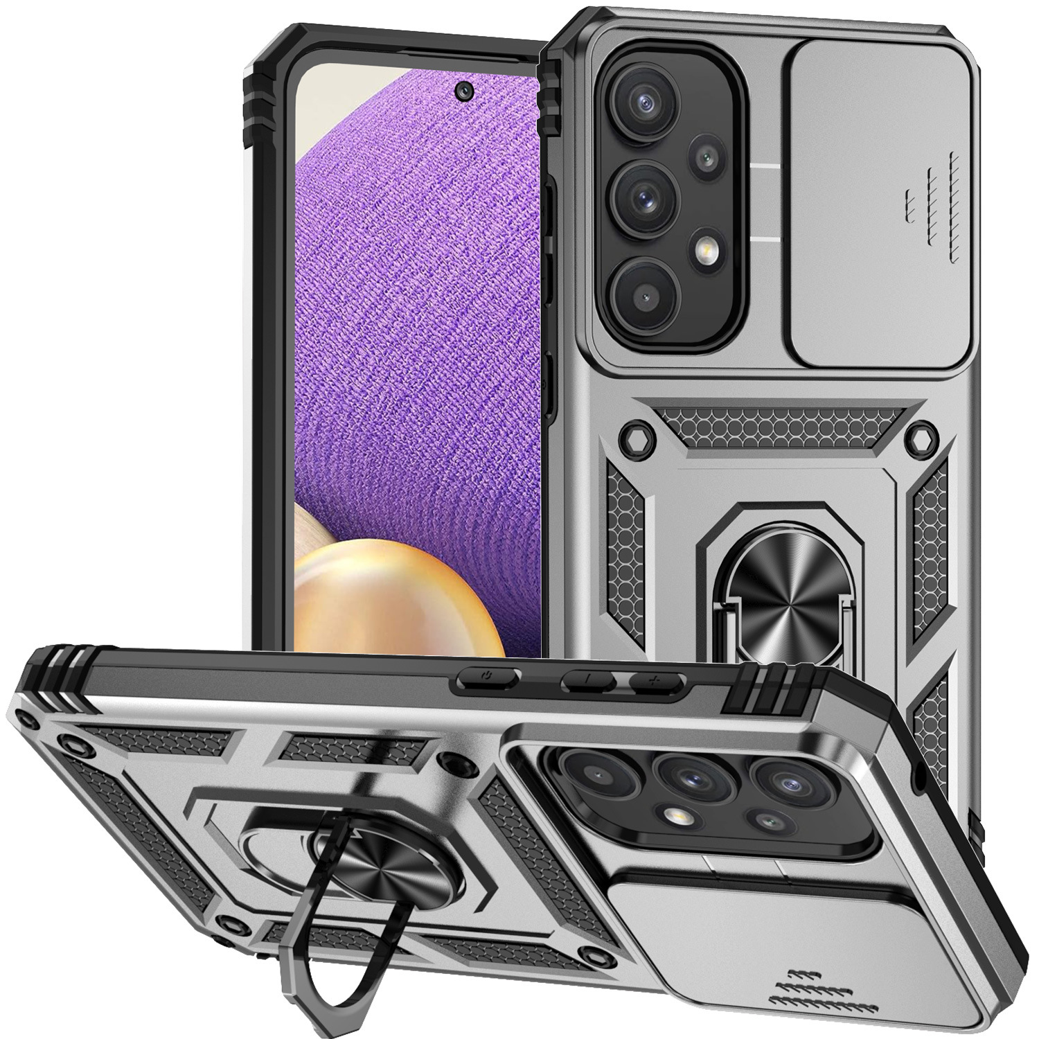 Heavy-Duty Rugged Phone Case with Sliding Camera Cover & Stand – Fits Samsung S20–S25 Series