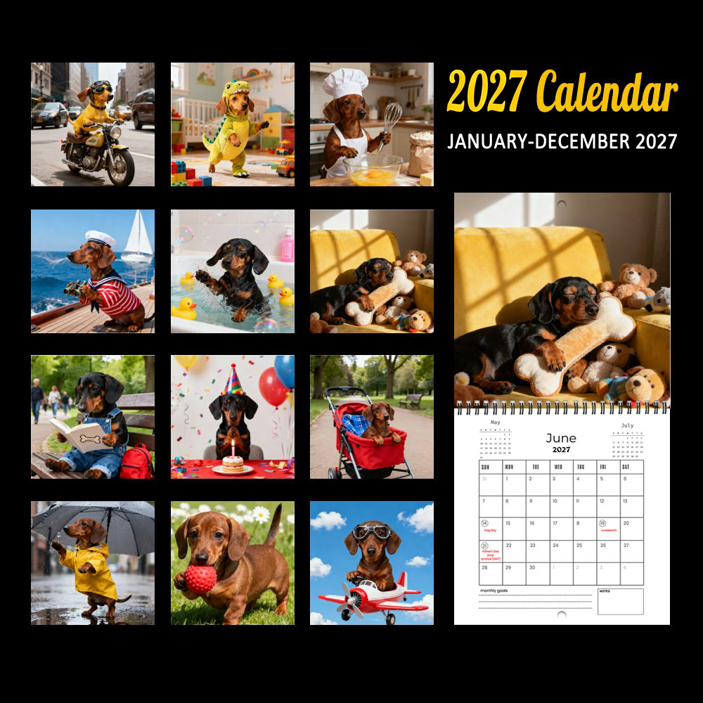 2027 Dachshund Wall Calendar – Cute Sausage Dog 12-Month Planner for Dog Lovers