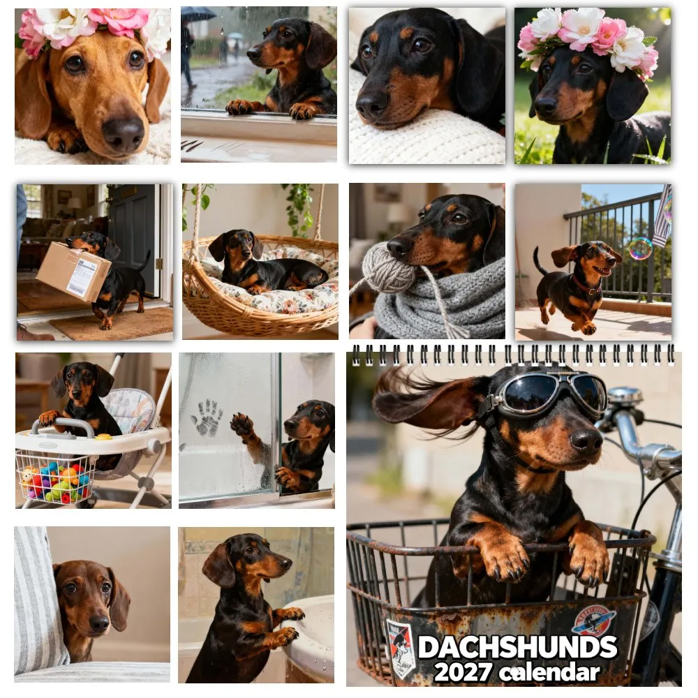 2027 Cute Dachshund Wall Calendar – 12-Month Planner, Perfect Christmas & New Year Gift