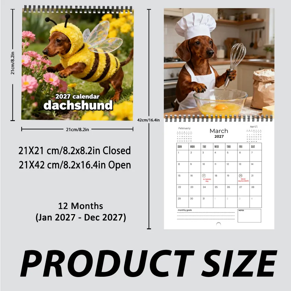 2027 Dachshund Wall Calendar – Cute Sausage Dog 12-Month Planner for Dog Lovers