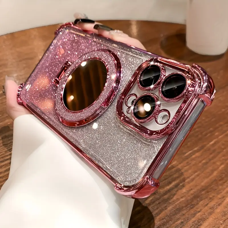 New Gradient Sparkling Magnetic Holder with Cosmetic Mirror Phone Case