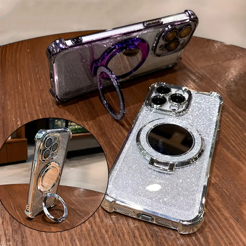 New Gradient Sparkling Magnetic Holder with Cosmetic Mirror Phone Case