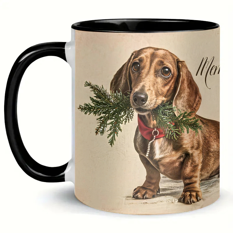 Christmas Dachshund Mug – Vintage Wiener Dog Coffee Cup, Cute Holiday Gift for Dog Lovers