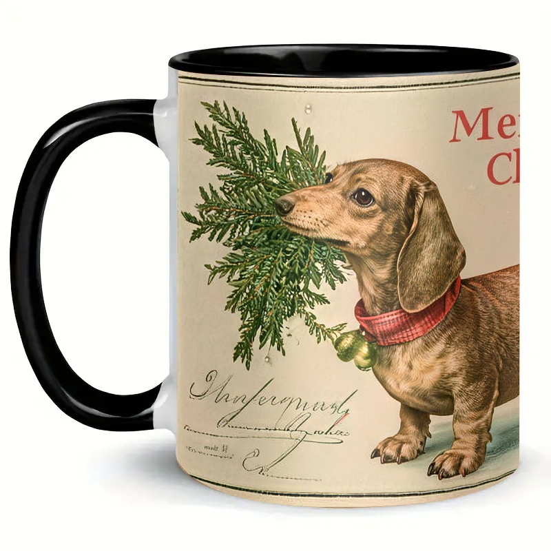 Christmas Dachshund Mug – Vintage Wiener Dog Coffee Cup, Cute Holiday Gift for Dog Lovers