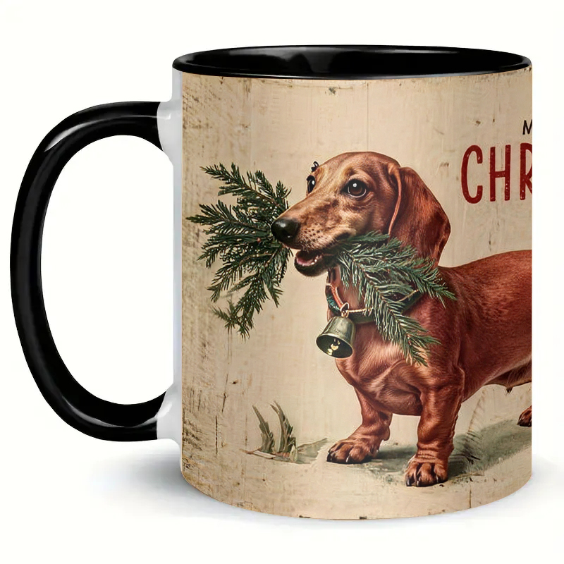 Christmas Dachshund Mug – Vintage Wiener Dog Coffee Cup, Cute Holiday Gift for Dog Lovers
