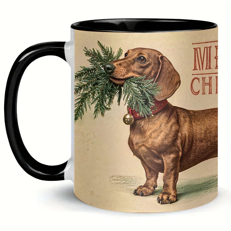 Christmas Dachshund Mug – Vintage Wiener Dog Coffee Cup, Cute Holiday Gift for Dog Lovers