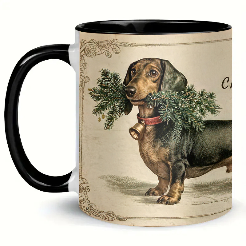 Christmas Dachshund Mug – Vintage Wiener Dog Coffee Cup, Cute Holiday Gift for Dog Lovers