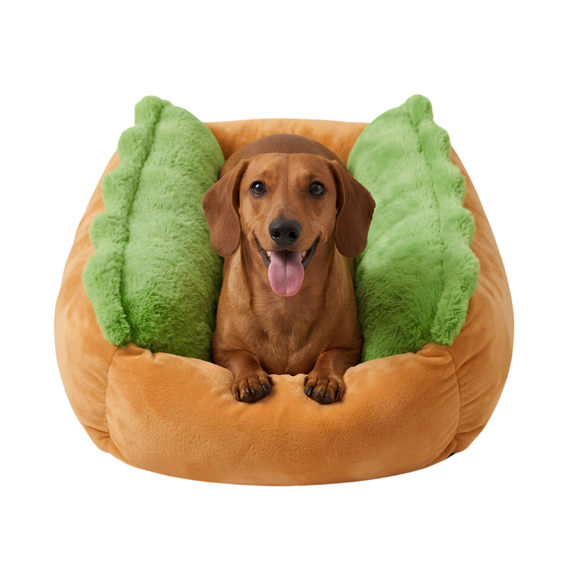 Hot Dog Pet Bed – Ultra-Soft Plush Sleeping Nest for Cats & Dogs