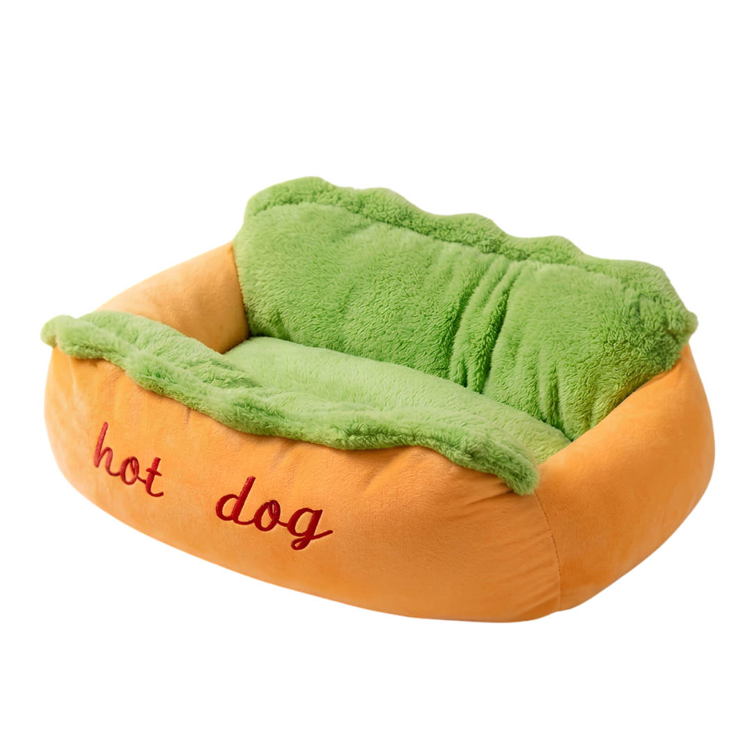 Hot Dog Pet Bed – Ultra-Soft Plush Sleeping Nest for Cats & Dogs