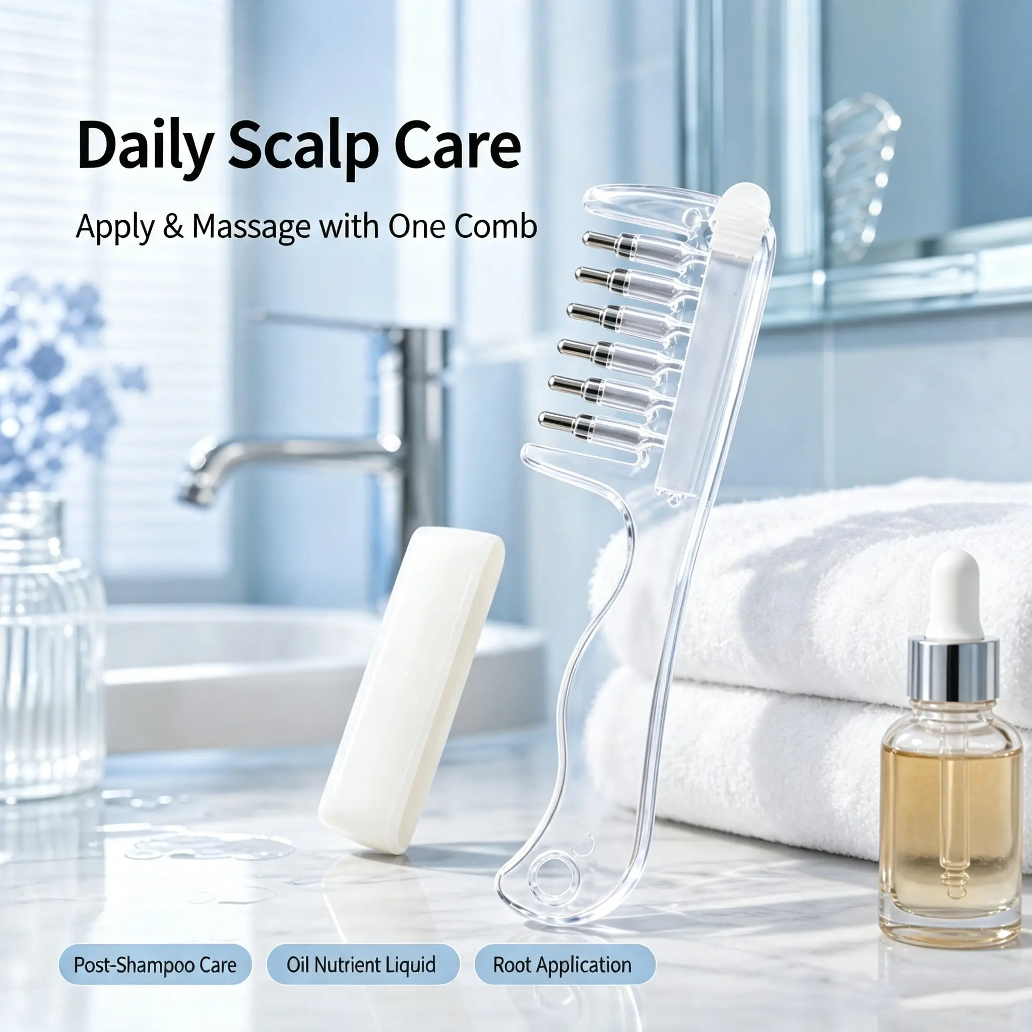 Refillable Scalp Applicator Comb – Liquid Hair Oil Dispenser & Massage Brush
