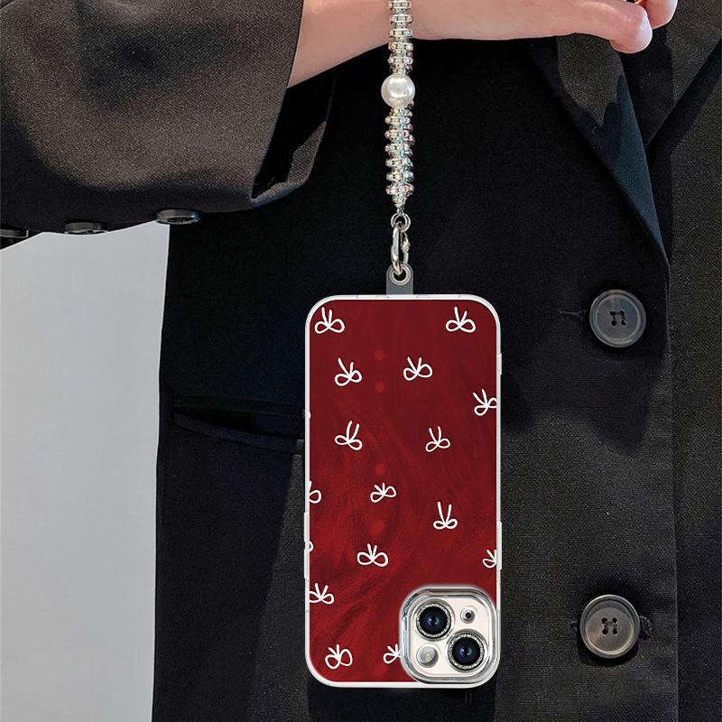Gradient Shining Red Ribbon Anti-fall Phone Case & Lanyard