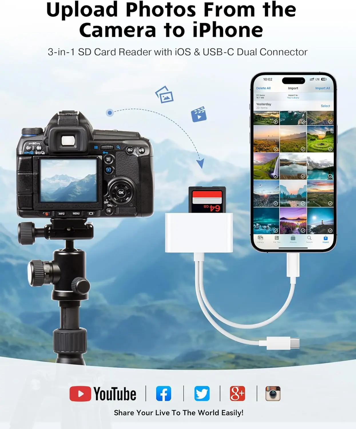 Portable USB-C SD Card Reader – Dual-Slot SD/TF Memory Card Adapter