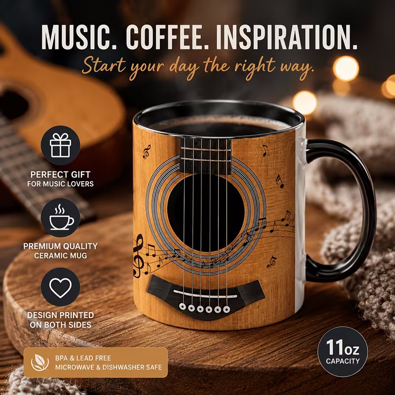 Unique Guitar Ceramic Coffee Mug