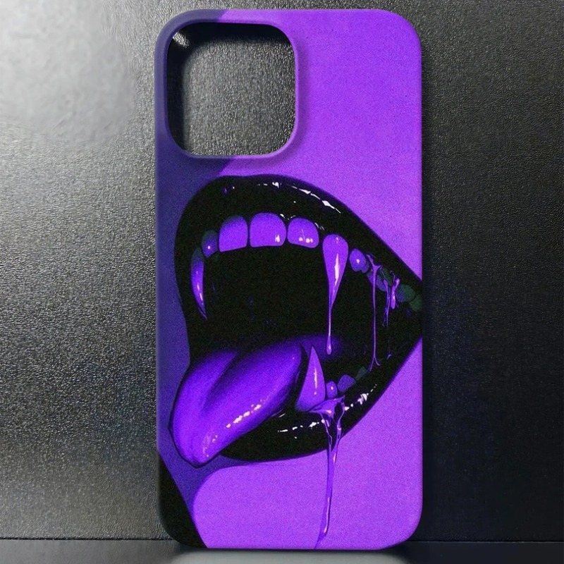 Trendy Purple Fang Mouth Phone Case – Cool Vampire Aesthetic Cover