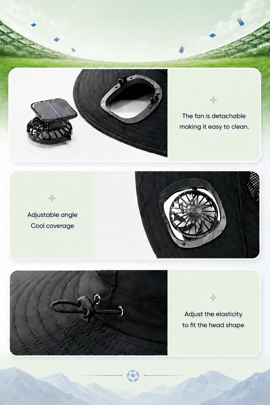 New Solar-Powered Outdoor Cooling Fan Hat &mdash; Sun Protection Hat with Solar Fan | Dual-Power Rechargeable Fan | Outdoor Water-Resistant Fan | Ideal for Sporting Events | Unisex Design | TikTokShopSpringGlowUp Sun Bucket Hat Lightweight Golf Hat