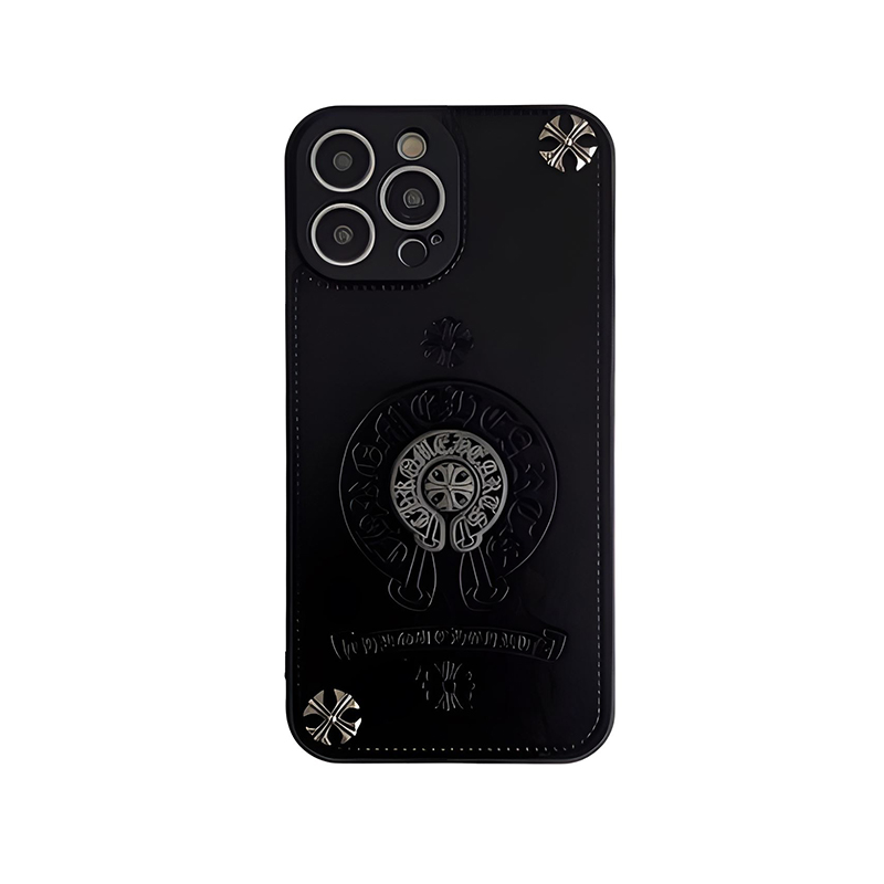 Crowe Black Leather 3D Cross Phone Case