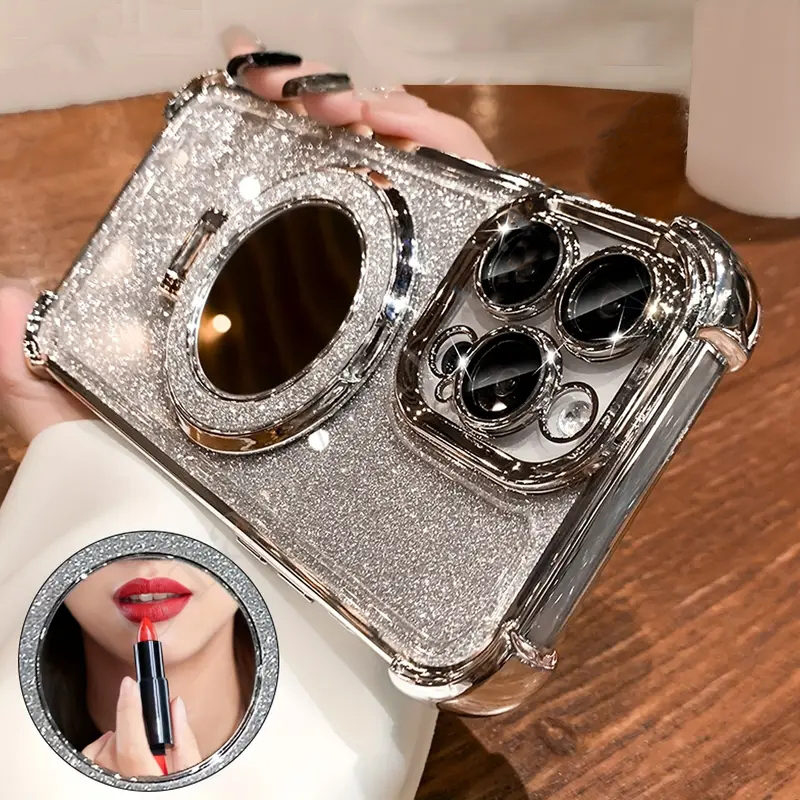New Gradient Sparkling Magnetic Holder with Cosmetic Mirror Phone Case