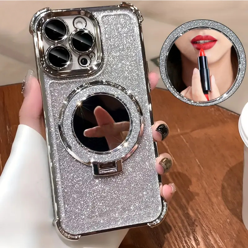 New Gradient Sparkling Magnetic Holder with Cosmetic Mirror Phone Case