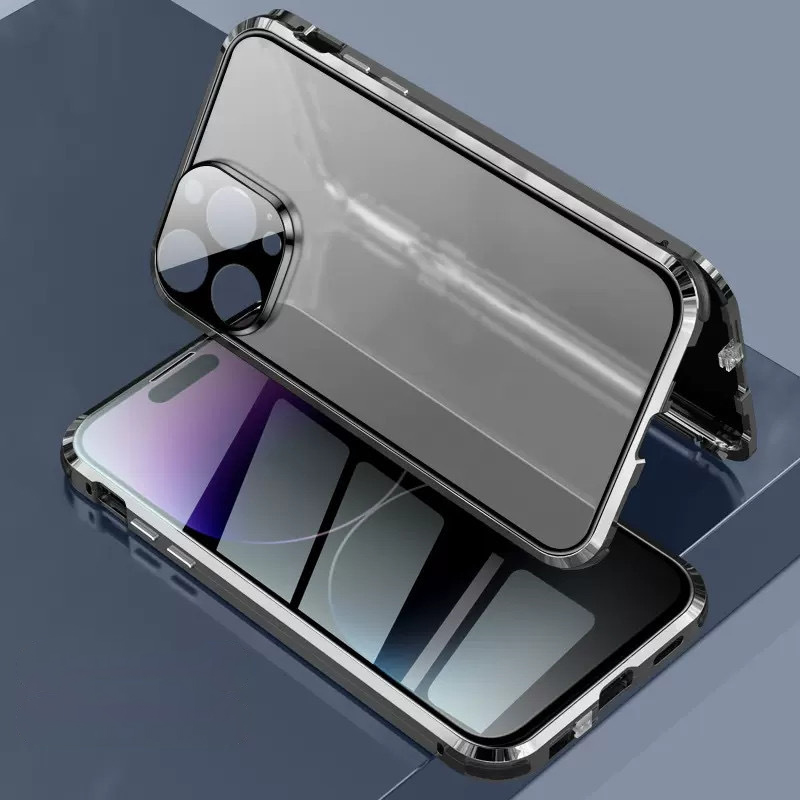 Anti-peeping Magnetic Tempered Glass Double-sided Phone Case For iPhone 11-16 Series