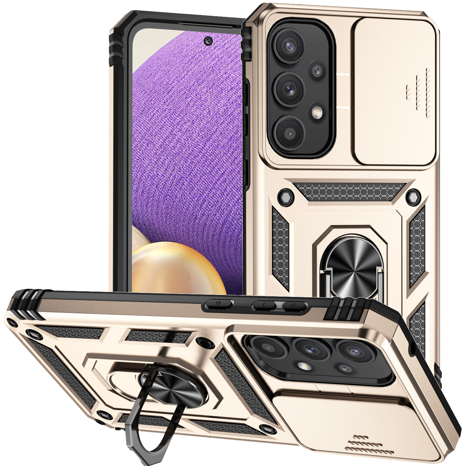 Heavy-Duty Rugged Phone Case with Sliding Camera Cover & Stand – Fits Samsung S20–S25 Series