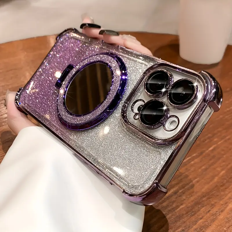 New Gradient Sparkling Magnetic Holder with Cosmetic Mirror Phone Case