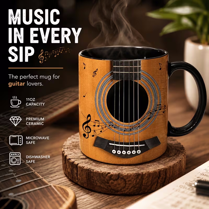 Unique Guitar Ceramic Coffee Mug