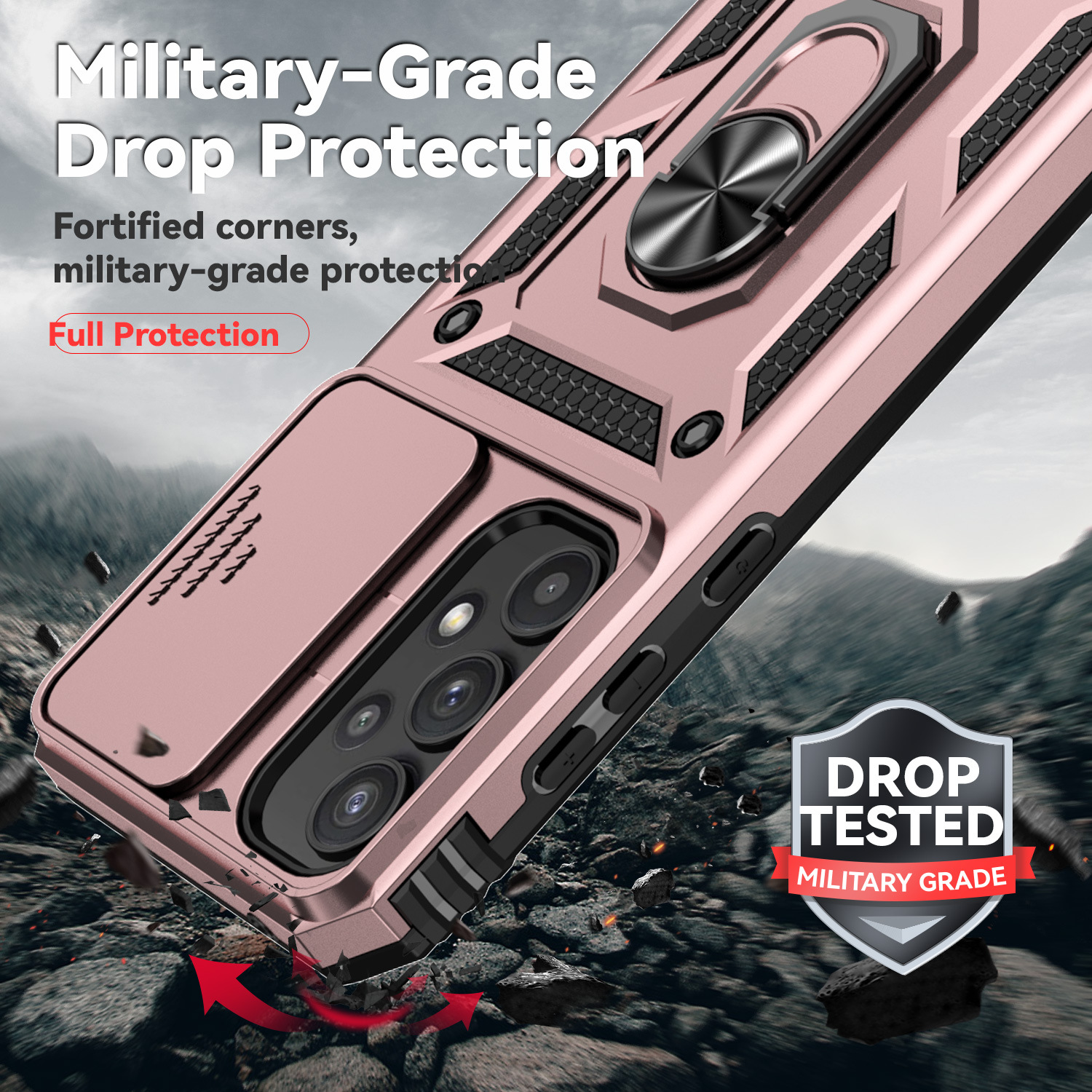 Heavy-Duty Rugged Phone Case with Sliding Camera Cover & Stand – Fits Samsung S20–S25 Series